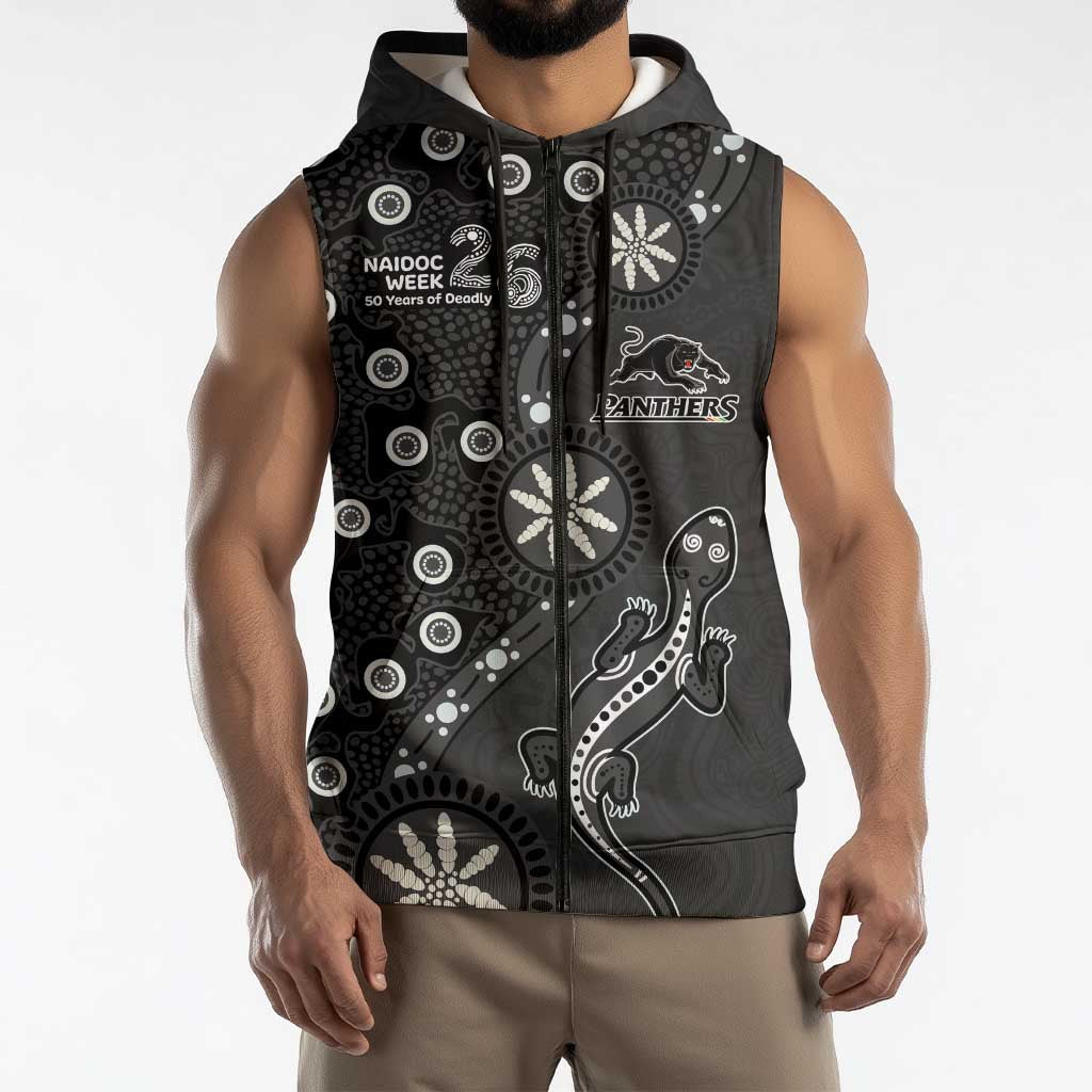 Penrith Panthers NAIDOC Week 2026 Sleeveless Zip Hoodie Aboriginal Lizard Dot Painting - 50 Years of Deadly