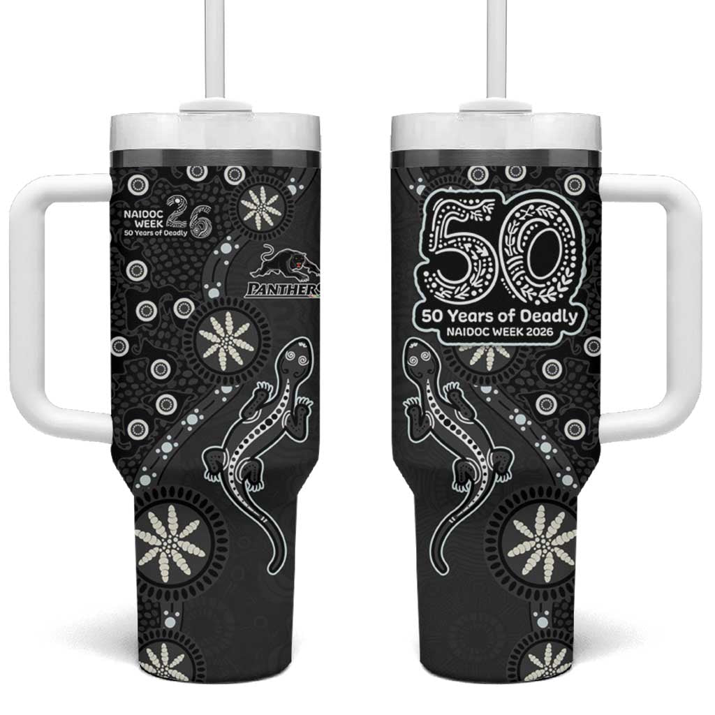 Penrith Panthers NAIDOC Week 2026 Tumbler With Handle Aboriginal Lizard Dot Painting - 50 Years of Deadly