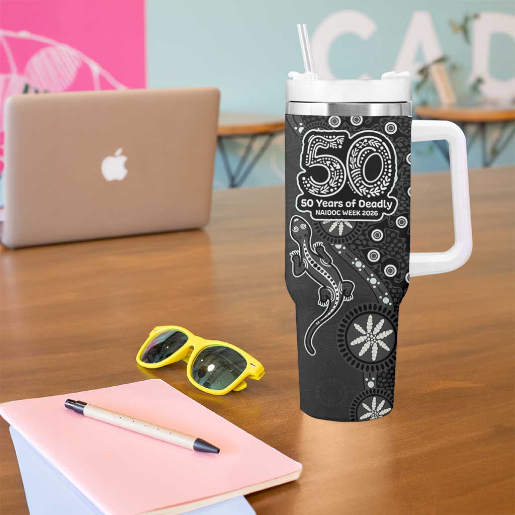 Penrith Panthers NAIDOC Week 2026 Tumbler With Handle Aboriginal Lizard Dot Painting - 50 Years of Deadly