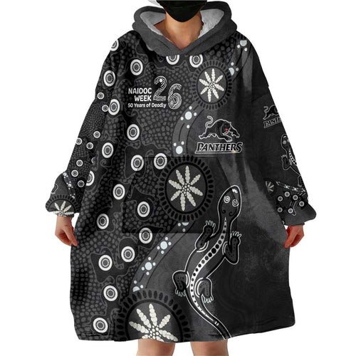 Penrith Panthers NAIDOC Week 2026 Wearable Blanket Hoodie Aboriginal Lizard Dot Painting - 50 Years of Deadly