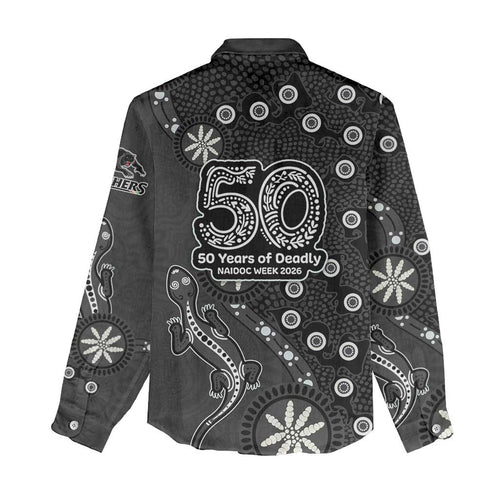 Penrith Panthers NAIDOC Week 2026 Women Casual Shirt Aboriginal Lizard Dot Painting - 50 Years of Deadly