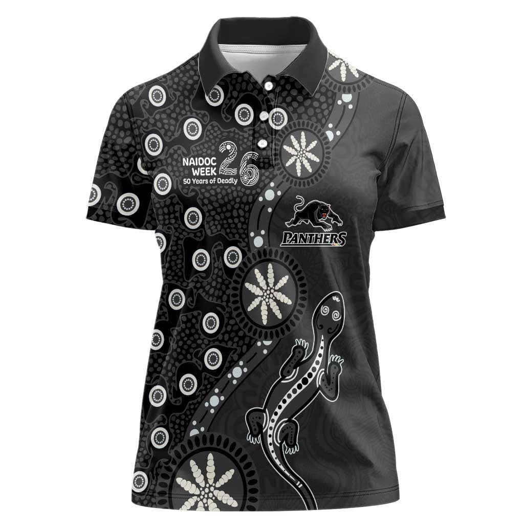 Penrith Panthers NAIDOC Week 2026 Women Polo Shirt Aboriginal Lizard Dot Painting - 50 Years of Deadly