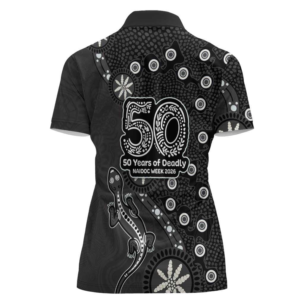 Penrith Panthers NAIDOC Week 2026 Women Polo Shirt Aboriginal Lizard Dot Painting - 50 Years of Deadly