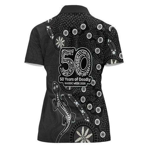 Penrith Panthers NAIDOC Week 2026 Women Polo Shirt Aboriginal Lizard Dot Painting - 50 Years of Deadly
