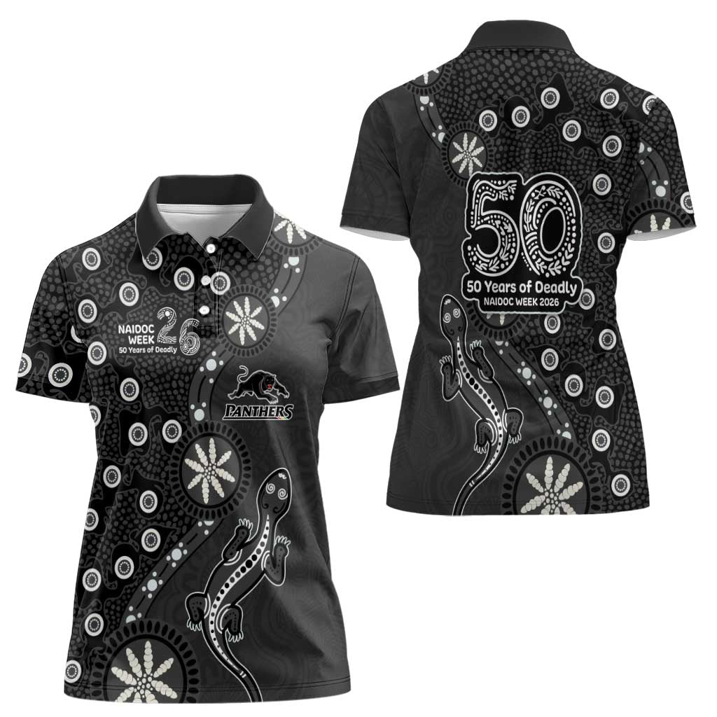 Penrith Panthers NAIDOC Week 2026 Women Polo Shirt Aboriginal Lizard Dot Painting - 50 Years of Deadly
