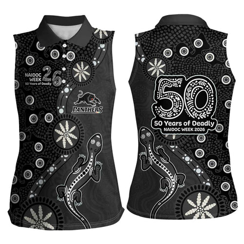 Penrith Panthers NAIDOC Week 2026 Women Sleeveless Polo Shirt Aboriginal Lizard Dot Painting - 50 Years of Deadly