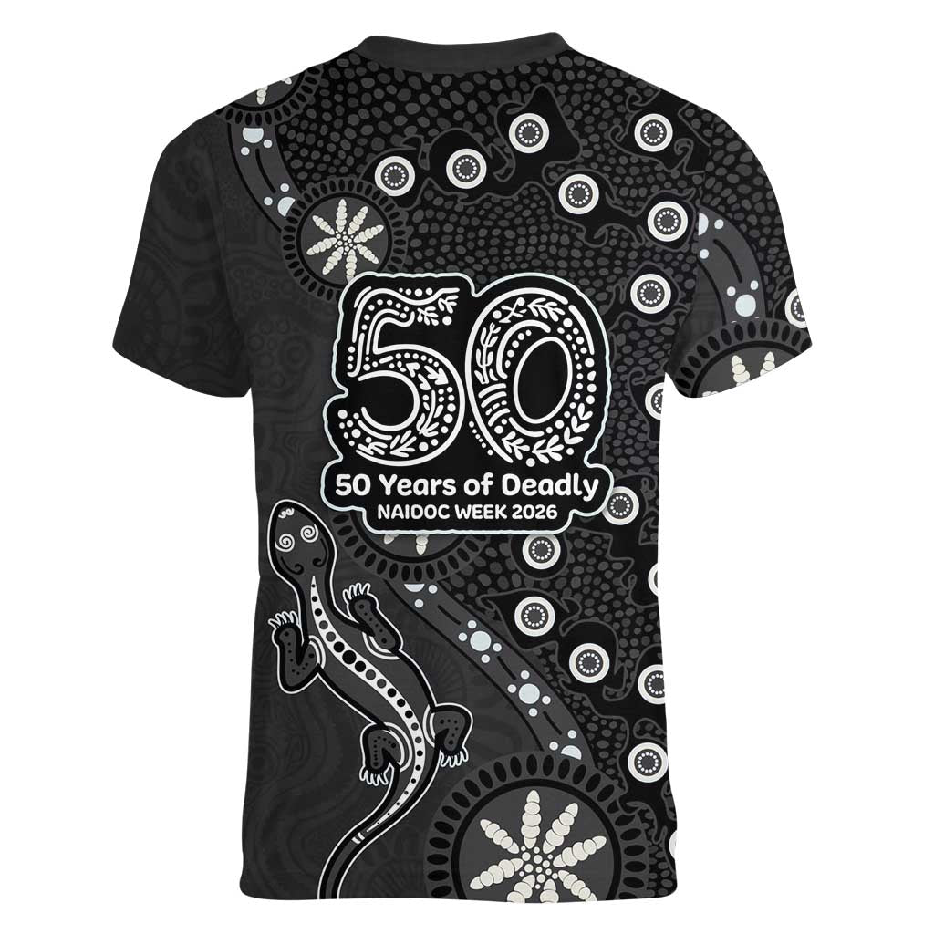 Penrith Panthers NAIDOC Week 2026 Women V-Neck T-Shirt Aboriginal Lizard Dot Painting - 50 Years of Deadly