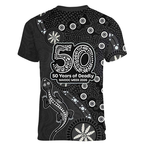 Penrith Panthers NAIDOC Week 2026 Women V-Neck T-Shirt Aboriginal Lizard Dot Painting - 50 Years of Deadly