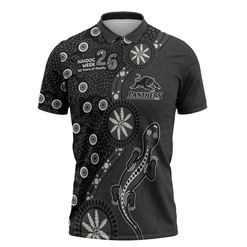 Penrith Panthers NAIDOC Week 2026 Zipper Polo Shirt Aboriginal Lizard Dot Painting - 50 Years of Deadly