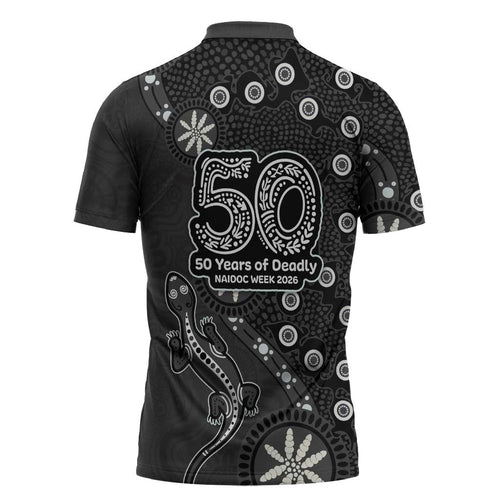 Penrith Panthers NAIDOC Week 2026 Zipper Polo Shirt Aboriginal Lizard Dot Painting - 50 Years of Deadly