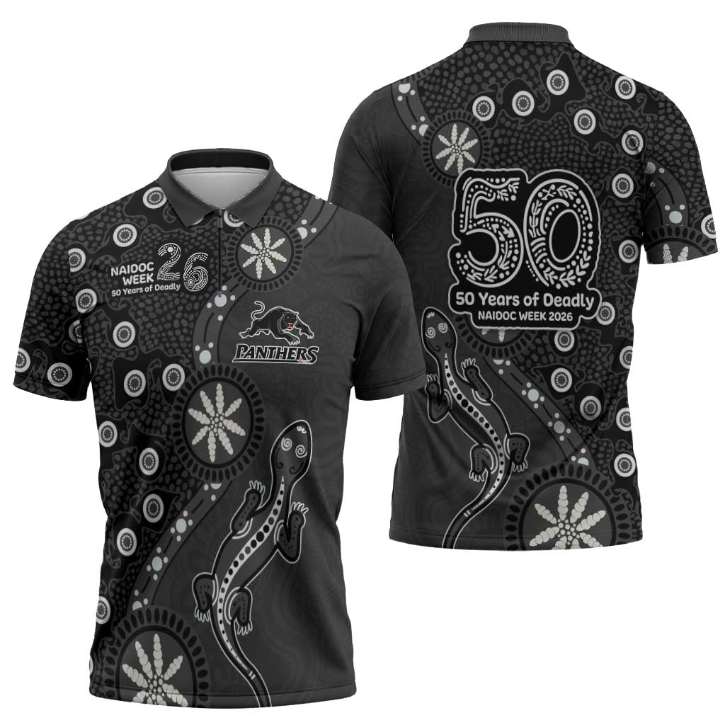 Penrith Panthers NAIDOC Week 2026 Zipper Polo Shirt Aboriginal Lizard Dot Painting - 50 Years of Deadly