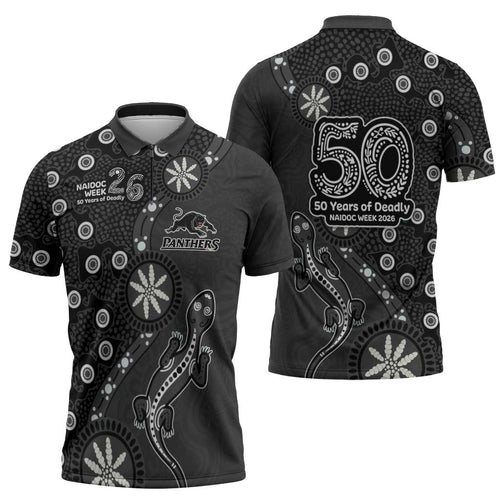 Penrith Panthers NAIDOC Week 2026 Zipper Polo Shirt Aboriginal Lizard Dot Painting - 50 Years of Deadly