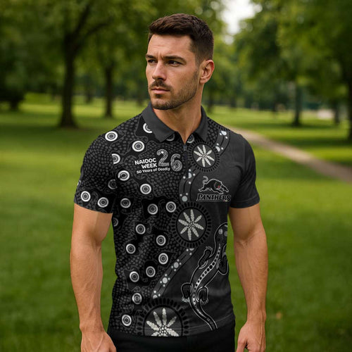 Penrith Panthers NAIDOC Week 2026 Zipper Polo Shirt Aboriginal Lizard Dot Painting - 50 Years of Deadly