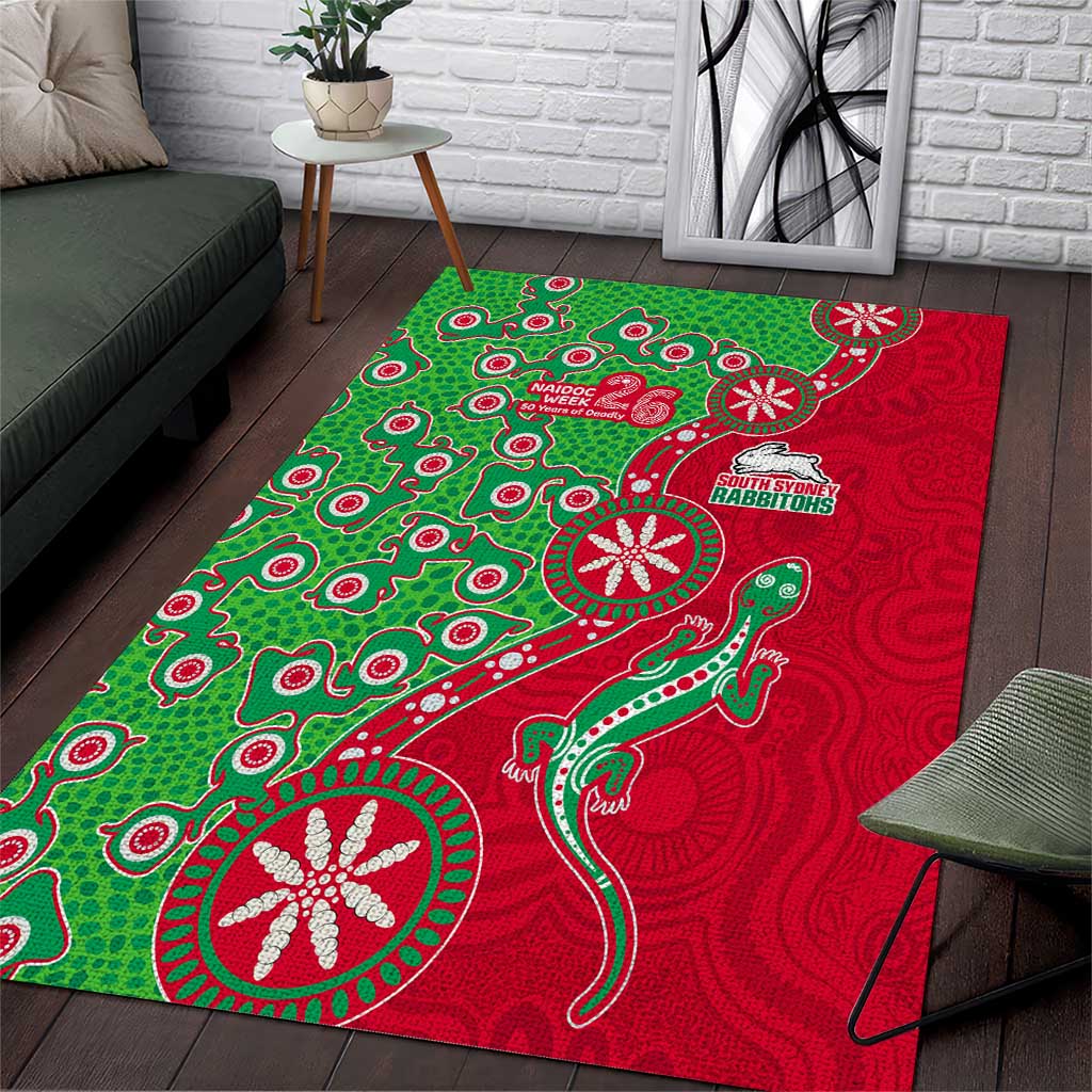 South Sydney Rabbitohs NAIDOC Week 2026 Area Rug Aboriginal Lizard Dot Painting - 50 Years of Deadly