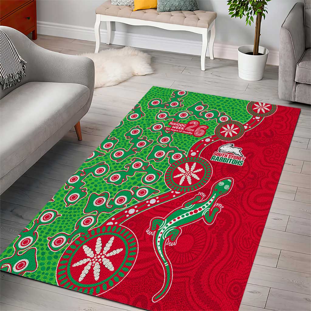 South Sydney Rabbitohs NAIDOC Week 2026 Area Rug Aboriginal Lizard Dot Painting - 50 Years of Deadly