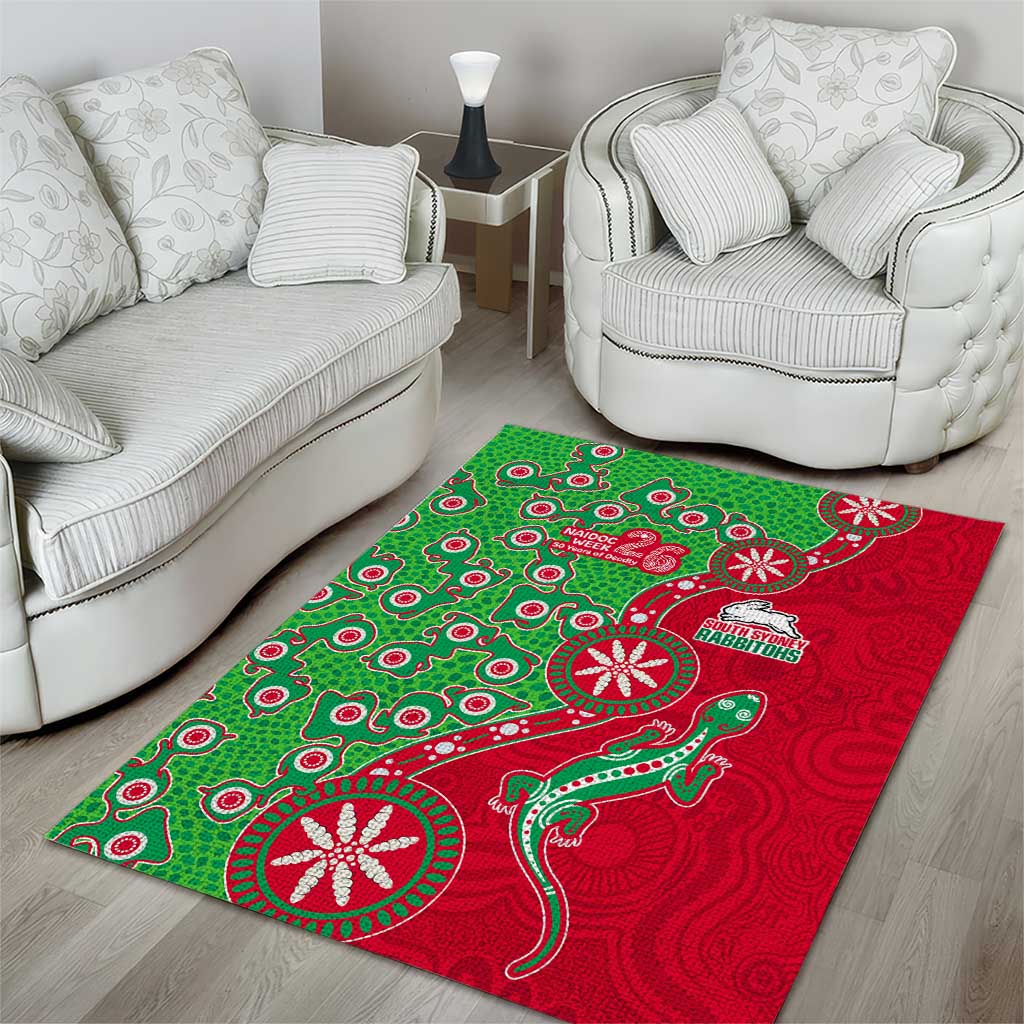 South Sydney Rabbitohs NAIDOC Week 2026 Area Rug Aboriginal Lizard Dot Painting - 50 Years of Deadly