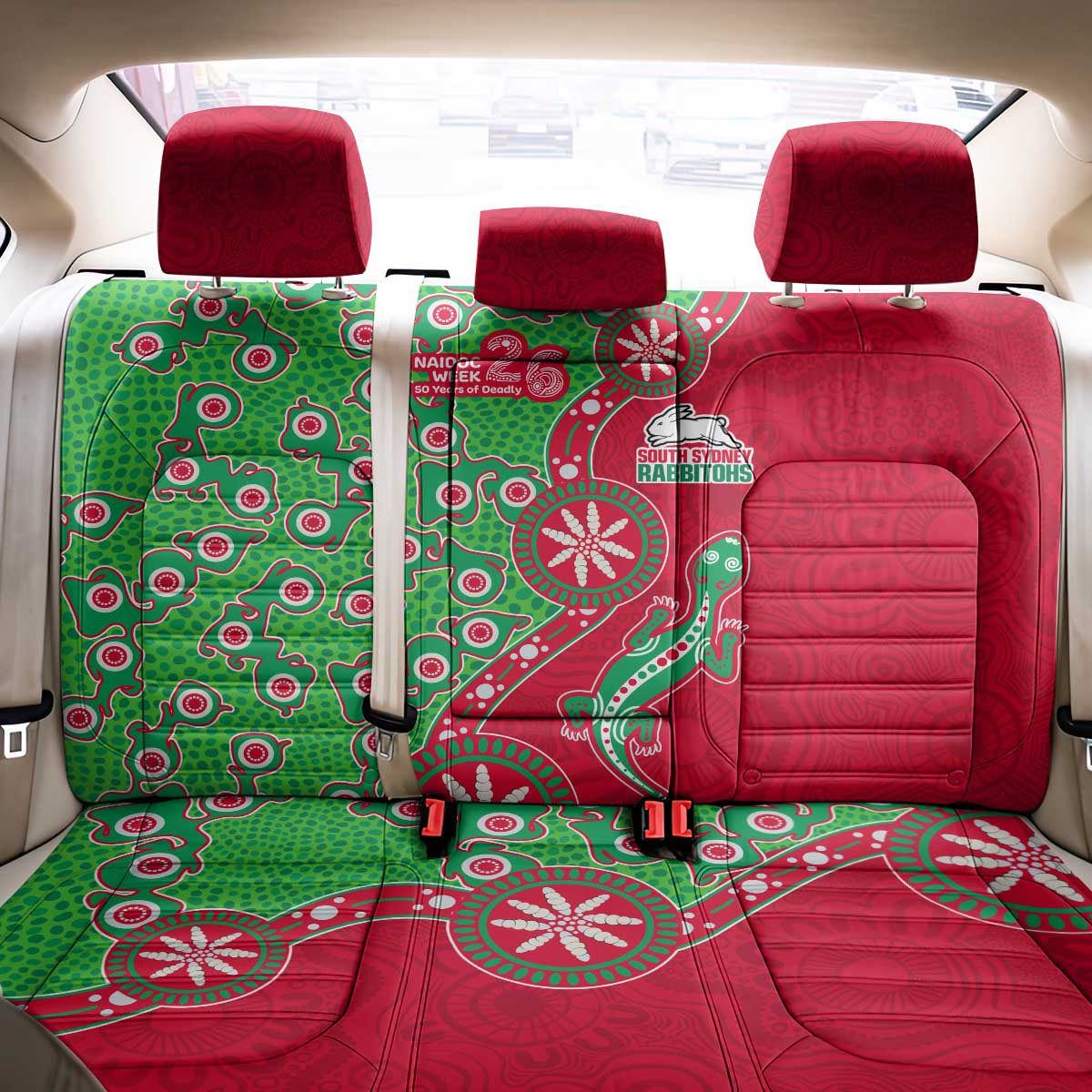 South Sydney Rabbitohs NAIDOC Week 2026 Back Car Seat Cover Aboriginal Lizard Dot Painting - 50 Years of Deadly