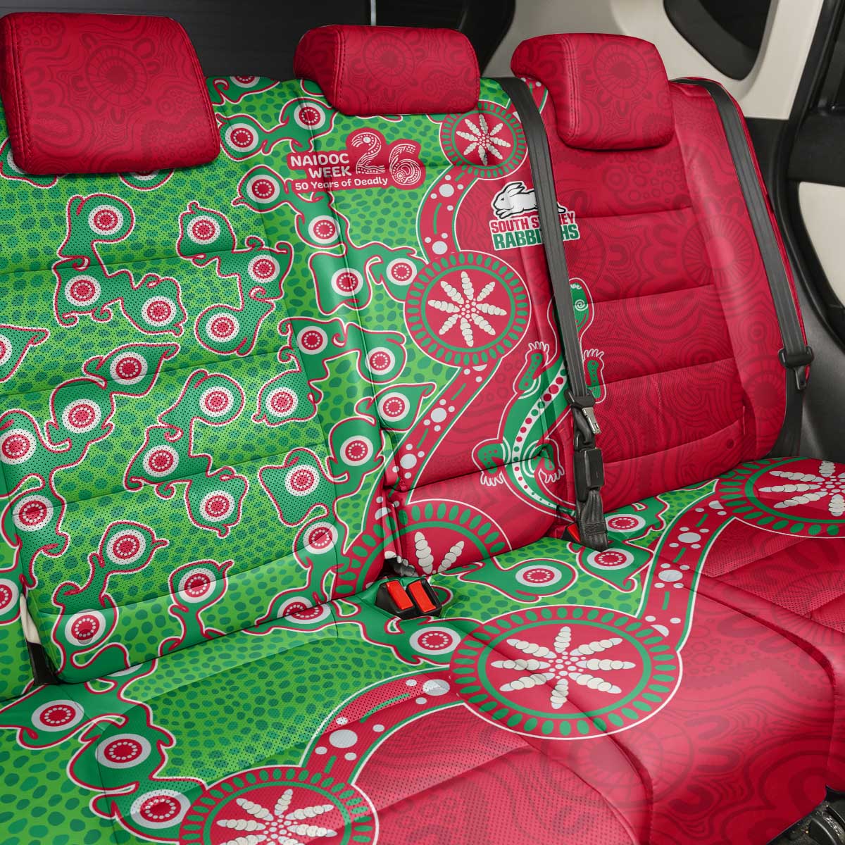 South Sydney Rabbitohs NAIDOC Week 2026 Back Car Seat Cover Aboriginal Lizard Dot Painting - 50 Years of Deadly