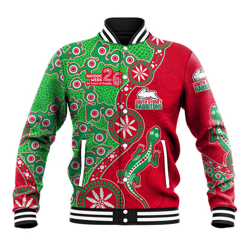 South Sydney Rabbitohs NAIDOC Week 2026 Baseball Jacket Aboriginal Lizard Dot Painting - 50 Years of Deadly