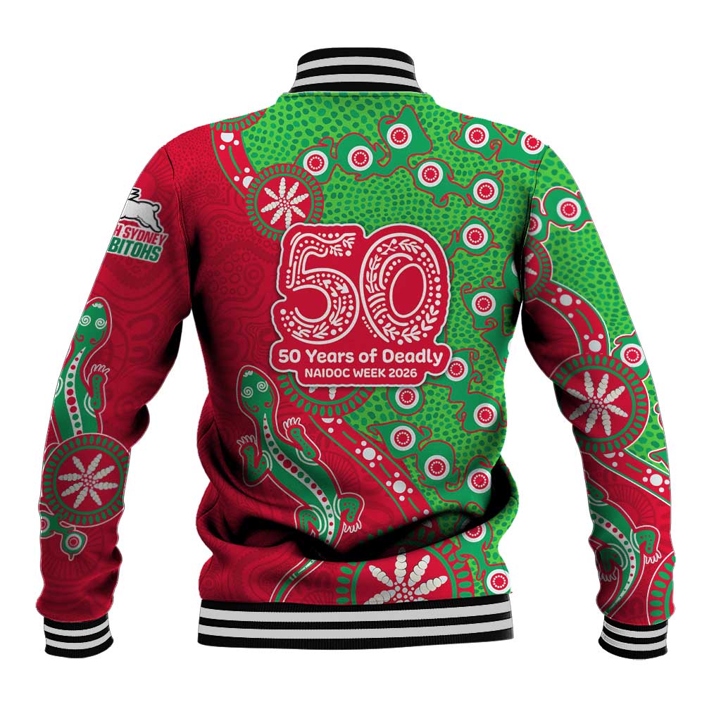 South Sydney Rabbitohs NAIDOC Week 2026 Baseball Jacket Aboriginal Lizard Dot Painting - 50 Years of Deadly