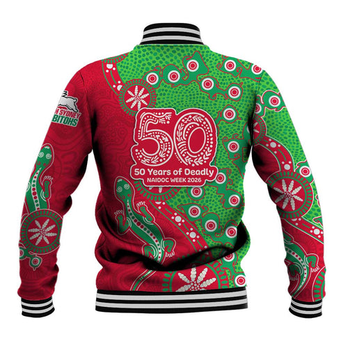 South Sydney Rabbitohs NAIDOC Week 2026 Baseball Jacket Aboriginal Lizard Dot Painting - 50 Years of Deadly