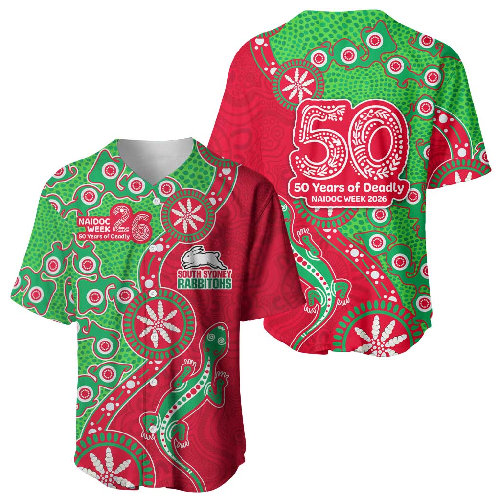 South Sydney Rabbitohs NAIDOC Week 2026 Baseball Jersey Aboriginal Lizard Dot Painting - 50 Years of Deadly