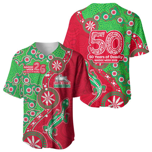 South Sydney Rabbitohs NAIDOC Week 2026 Baseball Jersey Aboriginal Lizard Dot Painting - 50 Years of Deadly