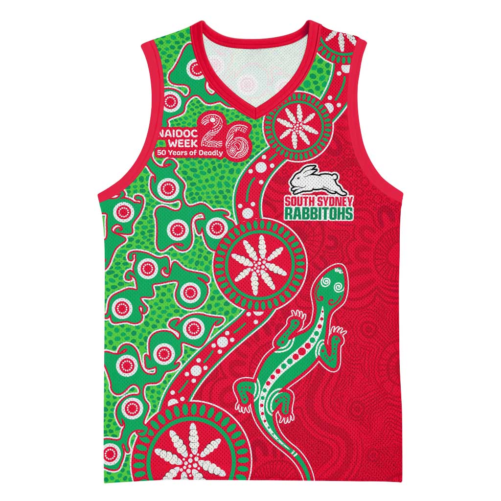 South Sydney Rabbitohs NAIDOC Week 2026 Basketball Jersey Aboriginal Lizard Dot Painting - 50 Years of Deadly
