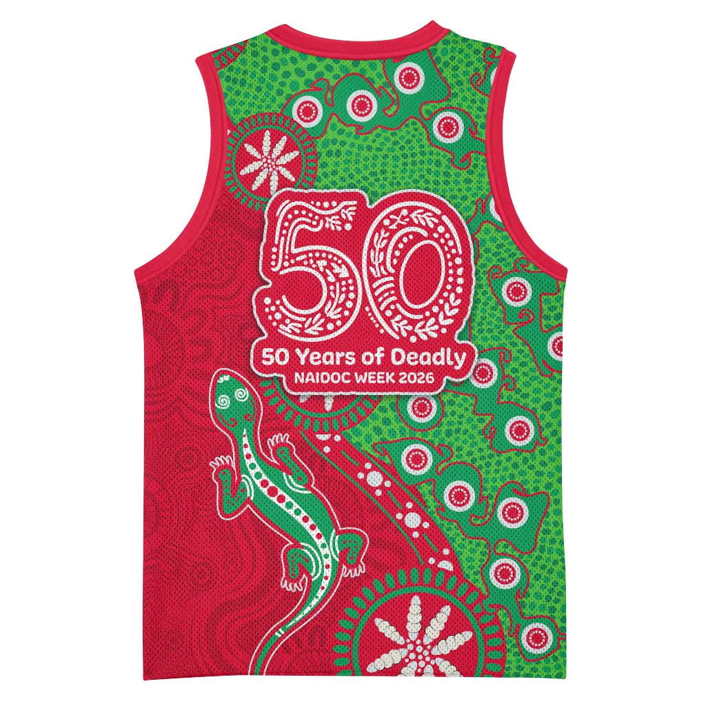South Sydney Rabbitohs NAIDOC Week 2026 Basketball Jersey Aboriginal Lizard Dot Painting - 50 Years of Deadly