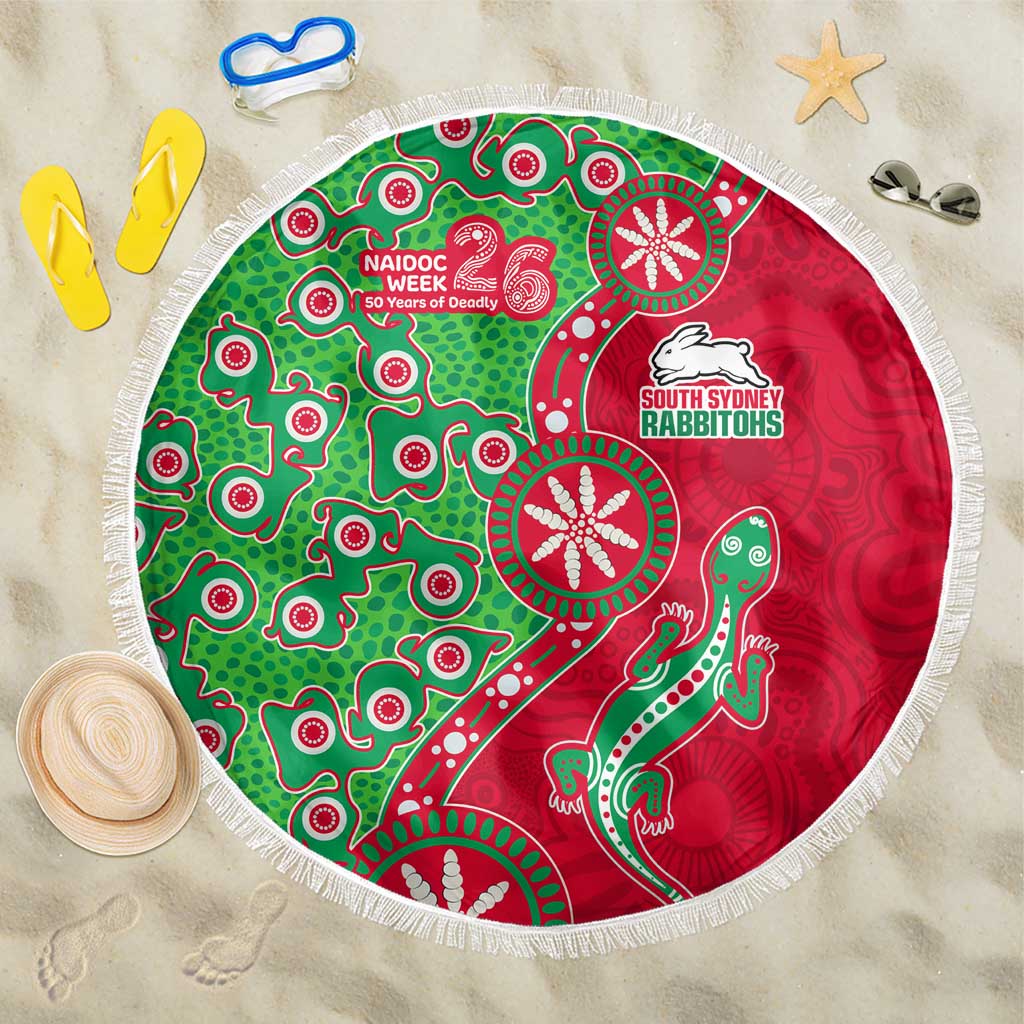 South Sydney Rabbitohs NAIDOC Week 2026 Beach Blanket Aboriginal Lizard Dot Painting - 50 Years of Deadly