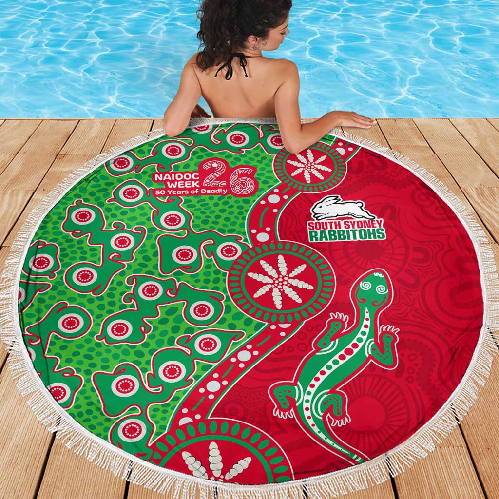 South Sydney Rabbitohs NAIDOC Week 2026 Beach Blanket Aboriginal Lizard Dot Painting - 50 Years of Deadly