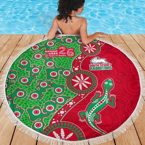 South Sydney Rabbitohs NAIDOC Week 2026 Beach Blanket Aboriginal Lizard Dot Painting - 50 Years of Deadly