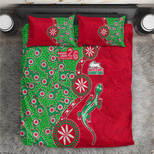 South Sydney Rabbitohs NAIDOC Week 2026 Bedding Set Aboriginal Lizard Dot Painting - 50 Years of Deadly