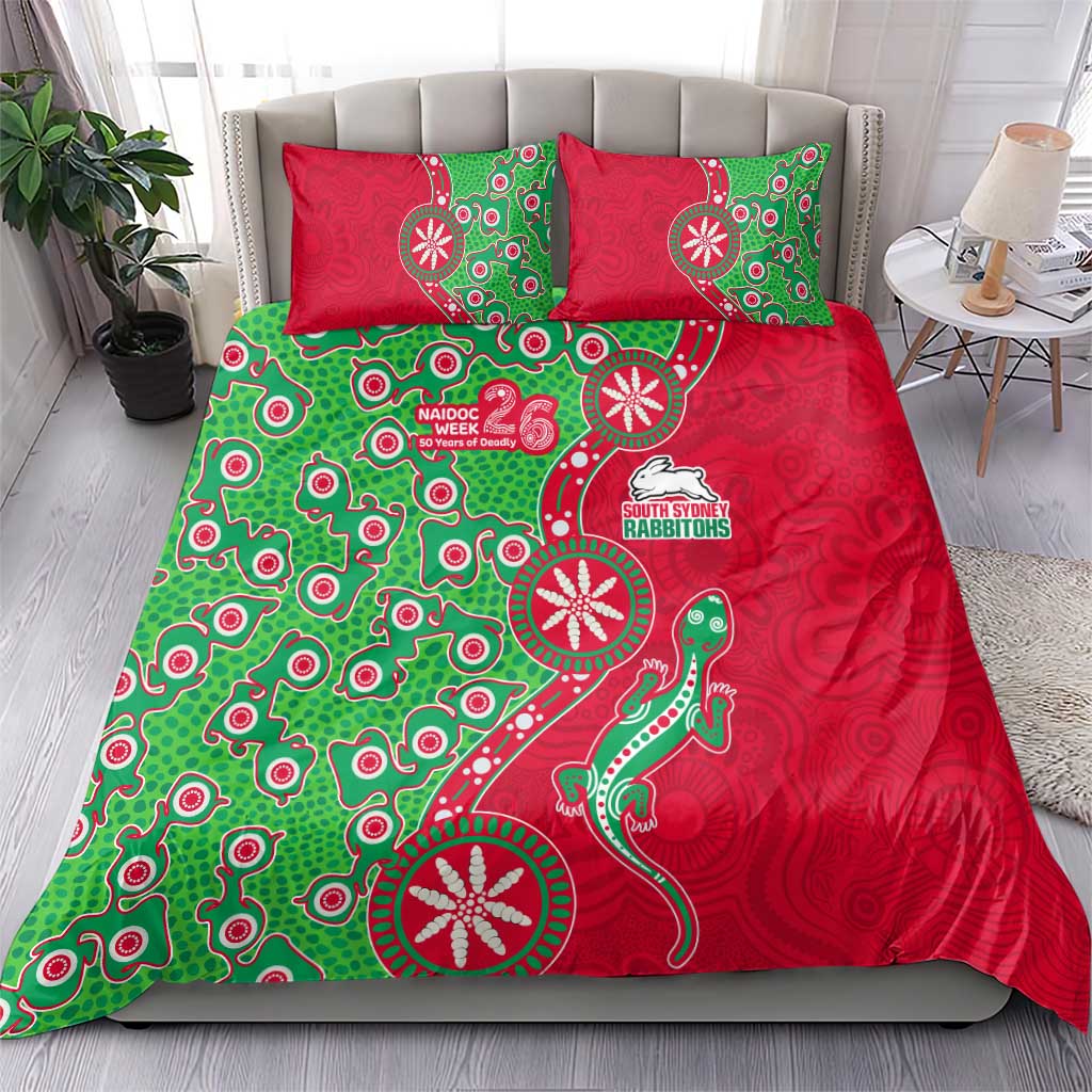 South Sydney Rabbitohs NAIDOC Week 2026 Bedding Set Aboriginal Lizard Dot Painting - 50 Years of Deadly