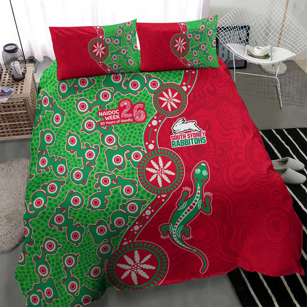 South Sydney Rabbitohs NAIDOC Week 2026 Bedding Set Aboriginal Lizard Dot Painting - 50 Years of Deadly