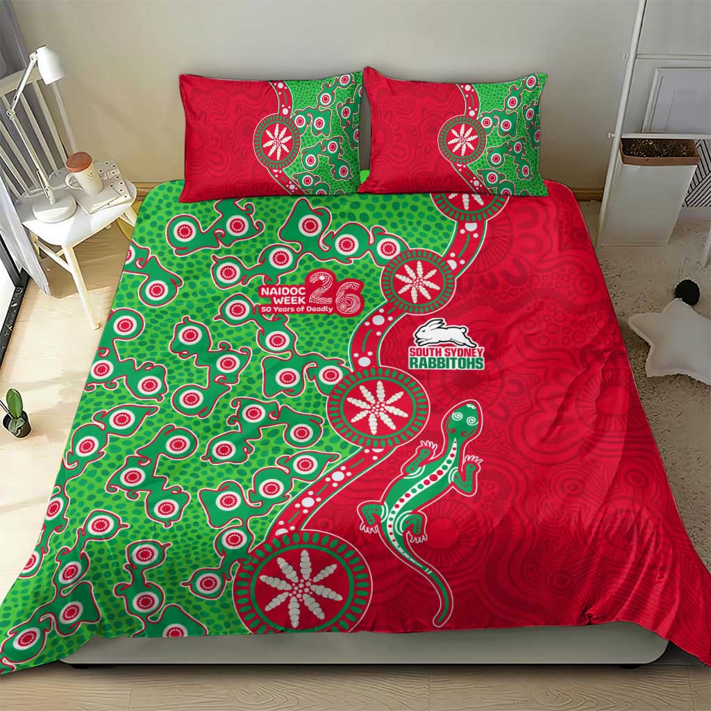 South Sydney Rabbitohs NAIDOC Week 2026 Bedding Set Aboriginal Lizard Dot Painting - 50 Years of Deadly