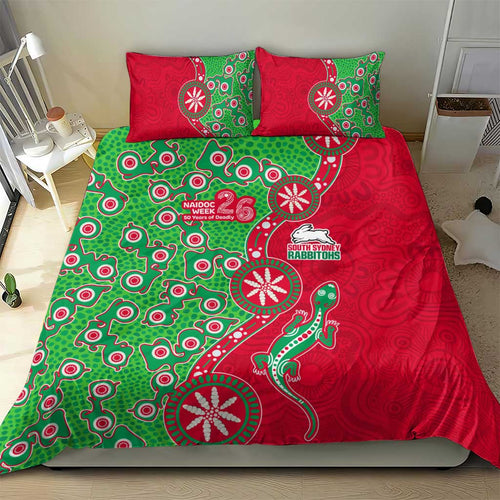 South Sydney Rabbitohs NAIDOC Week 2026 Bedding Set Aboriginal Lizard Dot Painting - 50 Years of Deadly