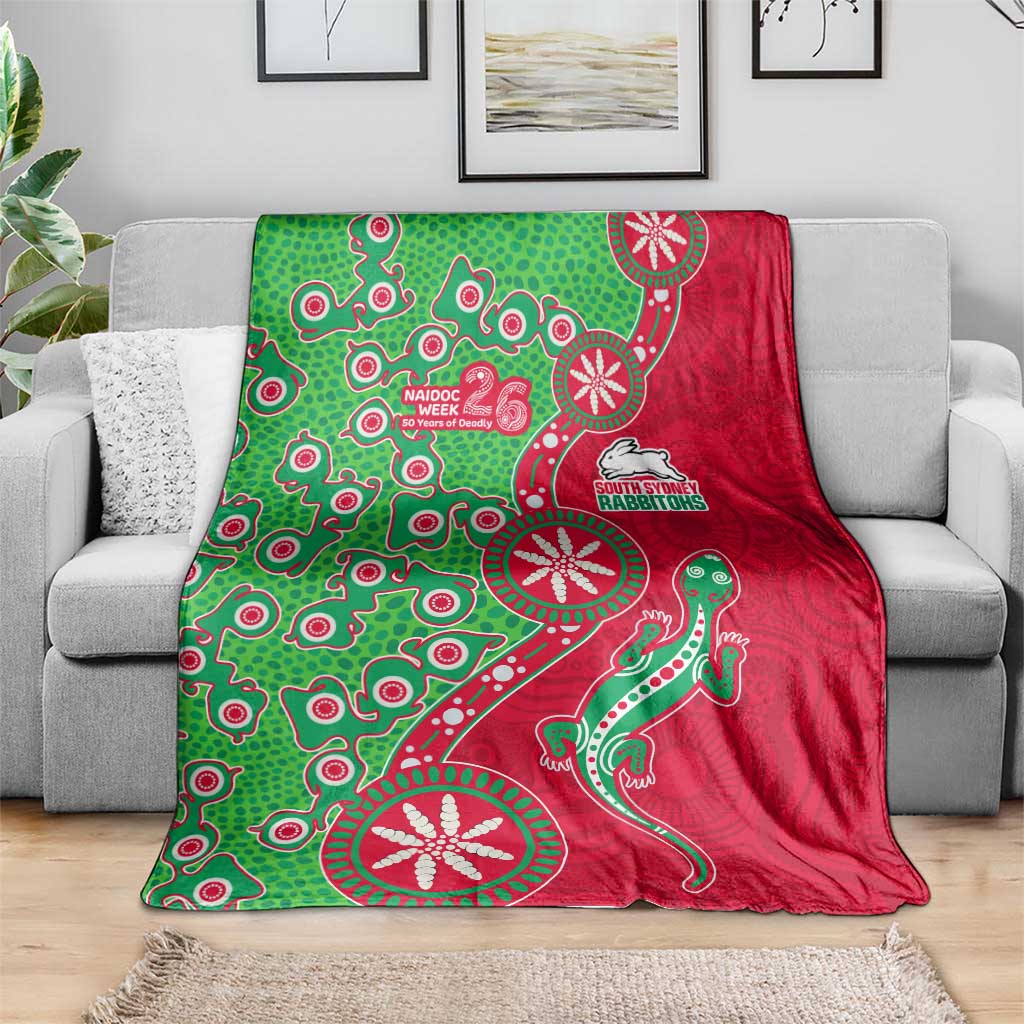 South Sydney Rabbitohs NAIDOC Week 2026 Blanket Aboriginal Lizard Dot Painting - 50 Years of Deadly