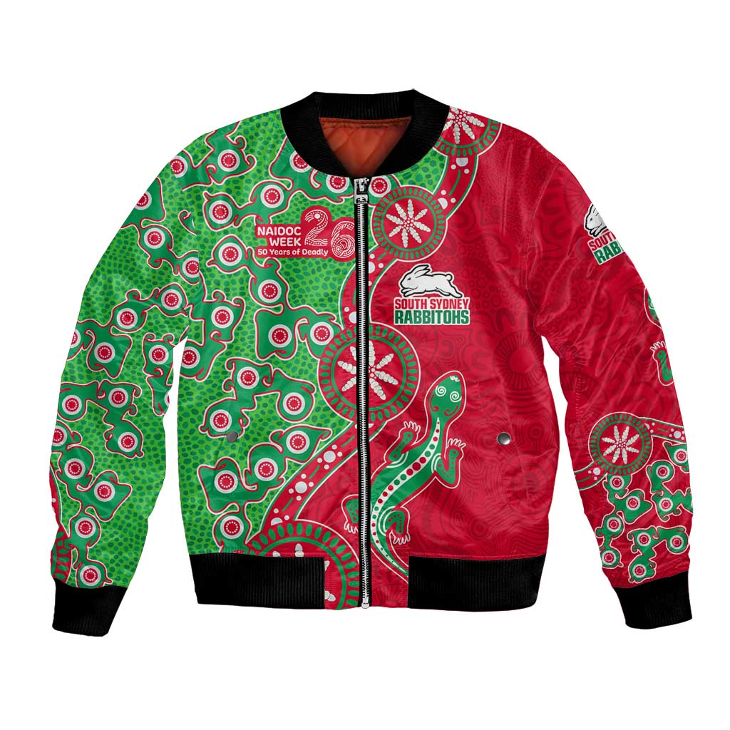 South Sydney Rabbitohs NAIDOC Week 2026 Bomber Jacket Aboriginal Lizard Dot Painting - 50 Years of Deadly