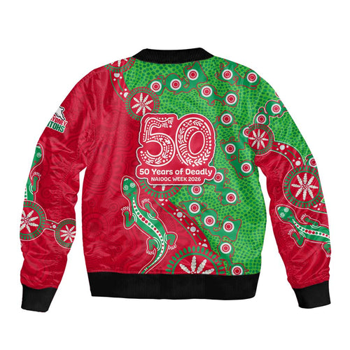South Sydney Rabbitohs NAIDOC Week 2026 Bomber Jacket Aboriginal Lizard Dot Painting - 50 Years of Deadly
