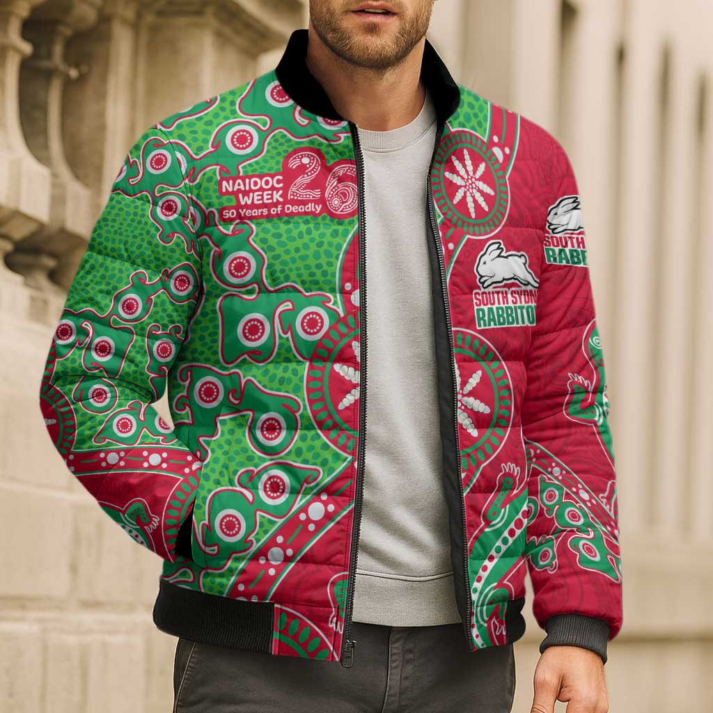 South Sydney Rabbitohs NAIDOC Week 2026 Bomber Puffer Jacket Aboriginal Lizard Dot Painting - 50 Years of Deadly