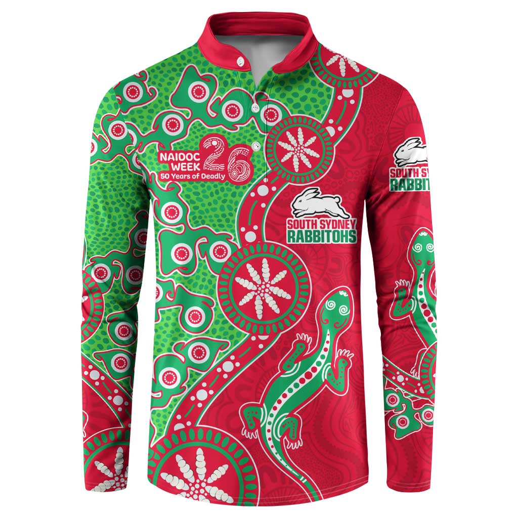 South Sydney Rabbitohs NAIDOC Week 2026 Button Sweatshirt Aboriginal Lizard Dot Painting - 50 Years of Deadly