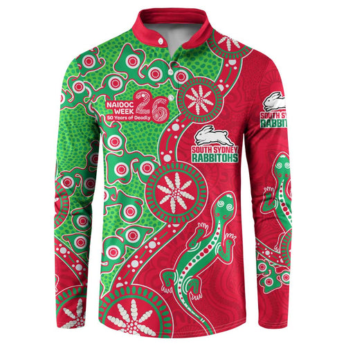 South Sydney Rabbitohs NAIDOC Week 2026 Button Sweatshirt Aboriginal Lizard Dot Painting - 50 Years of Deadly