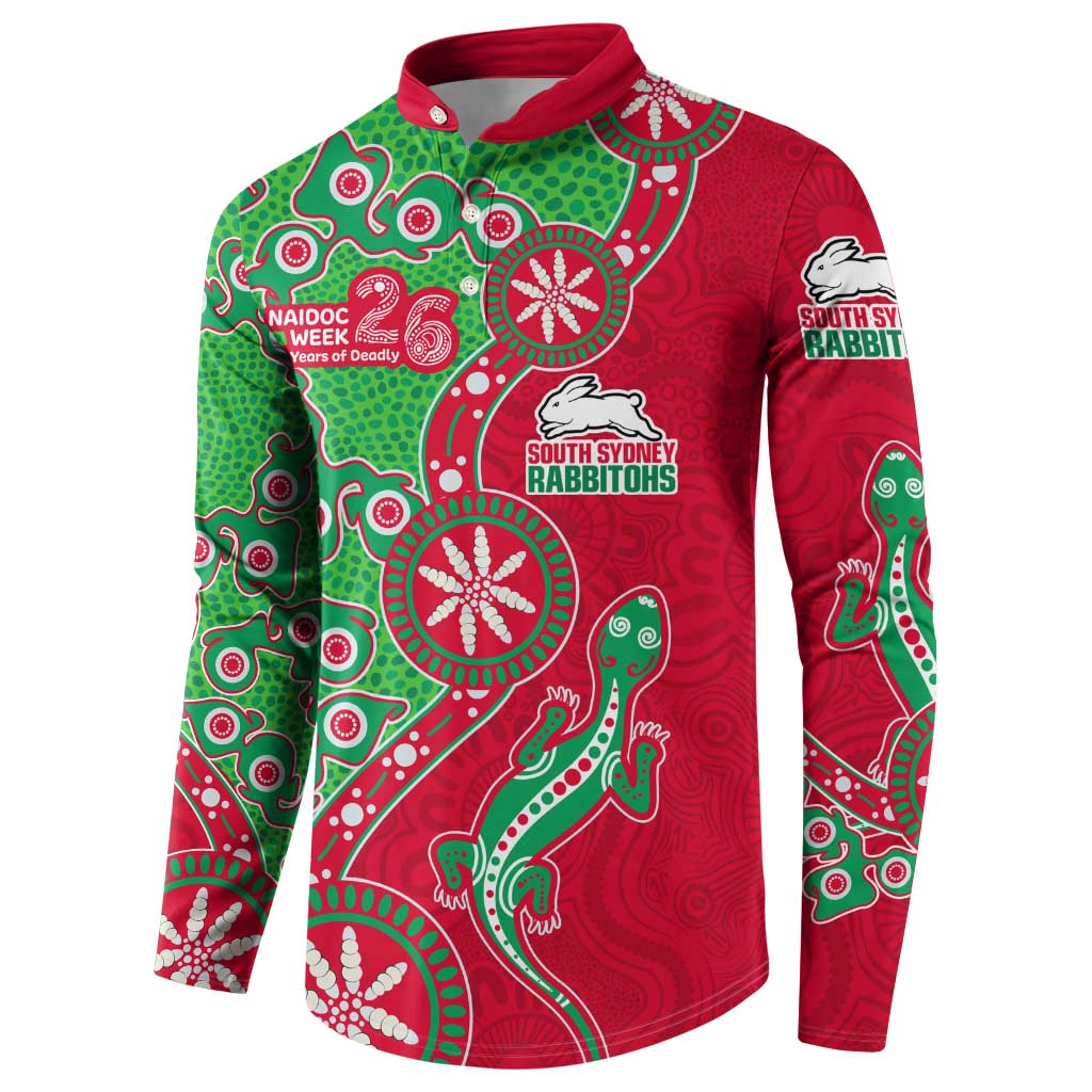 South Sydney Rabbitohs NAIDOC Week 2026 Button Sweatshirt Aboriginal Lizard Dot Painting - 50 Years of Deadly