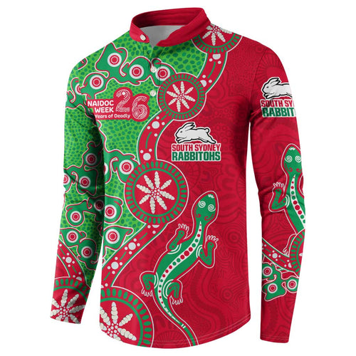 South Sydney Rabbitohs NAIDOC Week 2026 Button Sweatshirt Aboriginal Lizard Dot Painting - 50 Years of Deadly