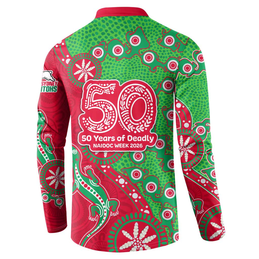 South Sydney Rabbitohs NAIDOC Week 2026 Button Sweatshirt Aboriginal Lizard Dot Painting - 50 Years of Deadly