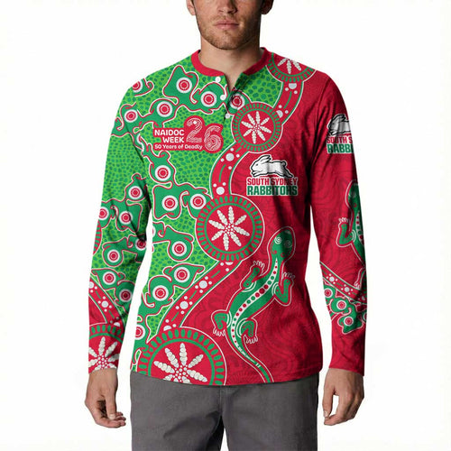 South Sydney Rabbitohs NAIDOC Week 2026 Button Sweatshirt Aboriginal Lizard Dot Painting - 50 Years of Deadly