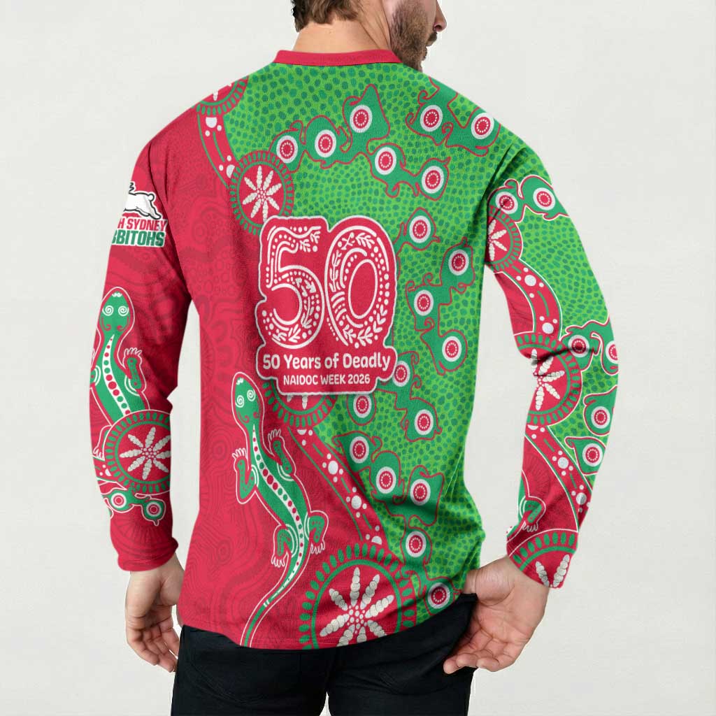 South Sydney Rabbitohs NAIDOC Week 2026 Button Sweatshirt Aboriginal Lizard Dot Painting - 50 Years of Deadly