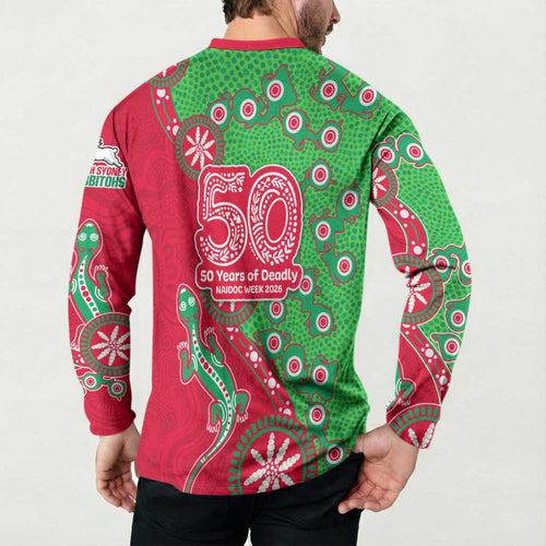 South Sydney Rabbitohs NAIDOC Week 2026 Button Sweatshirt Aboriginal Lizard Dot Painting - 50 Years of Deadly
