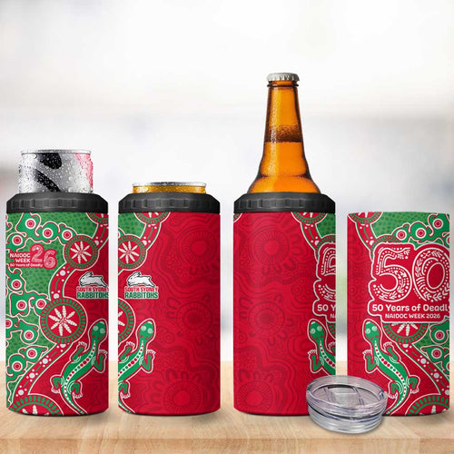 South Sydney Rabbitohs NAIDOC Week 2026 4 in 1 Can Cooler Tumbler Aboriginal Lizard Dot Painting - 50 Years of Deadly